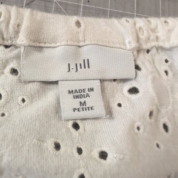 J. Jill Cream Cotton Knit Eyelet A-Line Blouse, size petite medium - Picture 6 of 10
